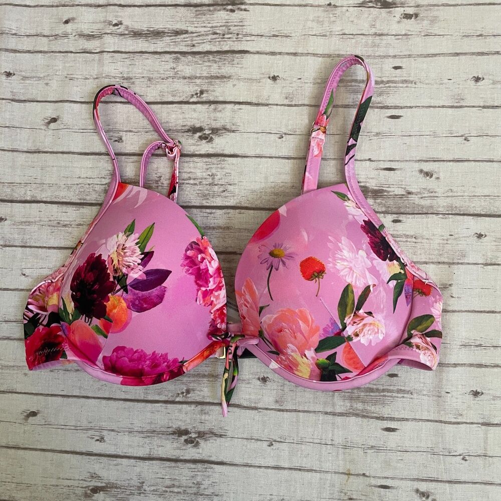 Victorias Secret Floral Bikini Swimsuit Set Padded Top 34D High Waisted Bottom L - Picture 2 of 11